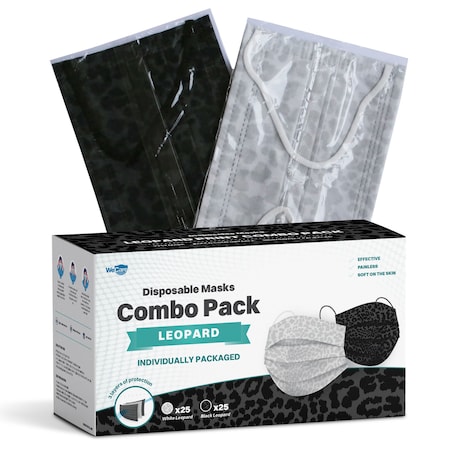 Wecare Individually Wrapped Disposable Face Masks, Assorted Leopard Print, 50PK WC-WMN100088-FACE-MASKS-LPD-COMB